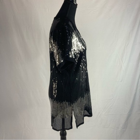 INC International Concepts Black &  Silver Sequinned Long Top - Picture 2 of 7
